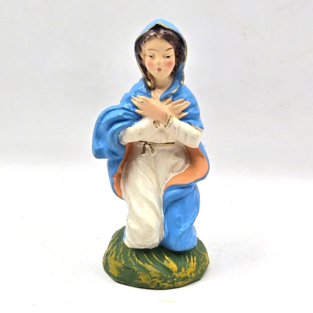Handcrafted Ceramic Figurine with Blue and White Robe